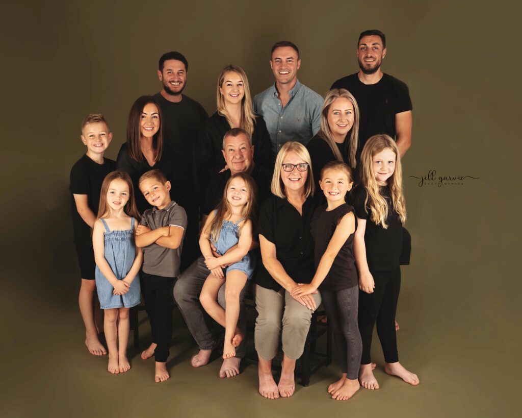 Extended family at the family photoshoot at Jill Garvie Photography studio in Edinburgh